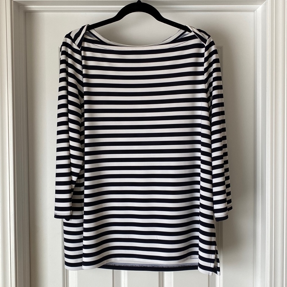 Talbots Boat Neck‎ Blue White Striped Top - EUC - Large